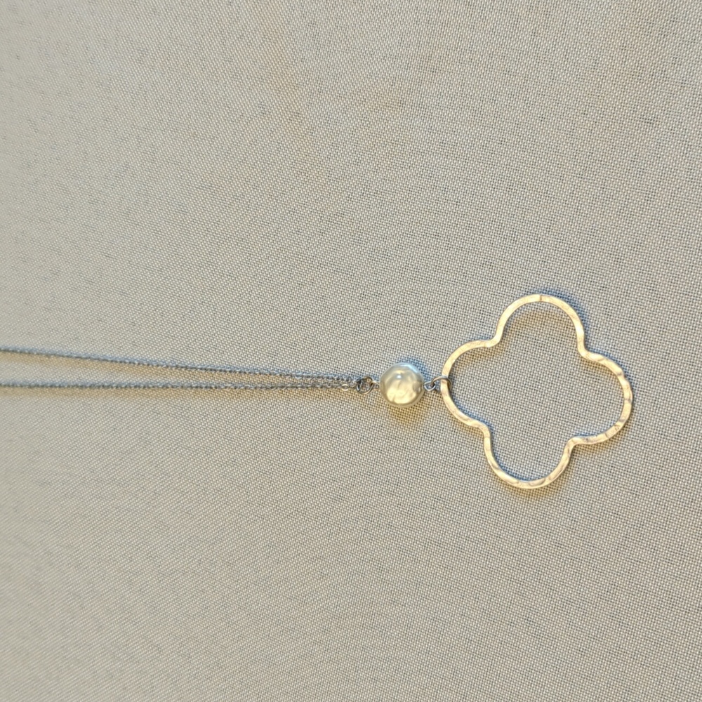 Long Silver Adjustable Necklace with Freshwater Pearl Accent